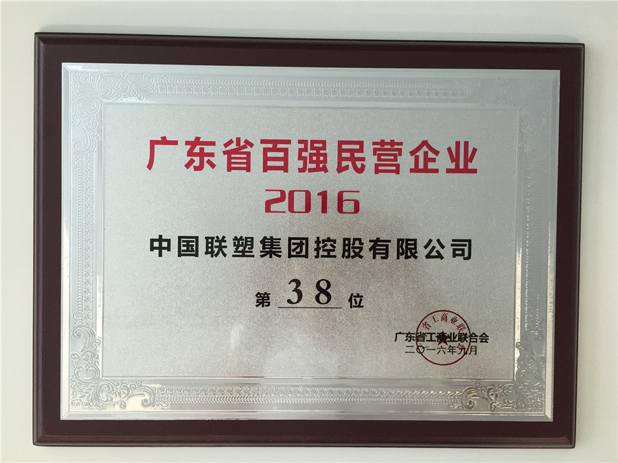 2016廣東省百?gòu)?qiáng)民營(yíng)企業(yè)第38位